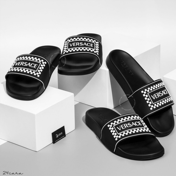 Authentic VERSACE Checkered Black & White Slides. 
Size 37 Women’s. 
Pristine. - Picture 5 of 6